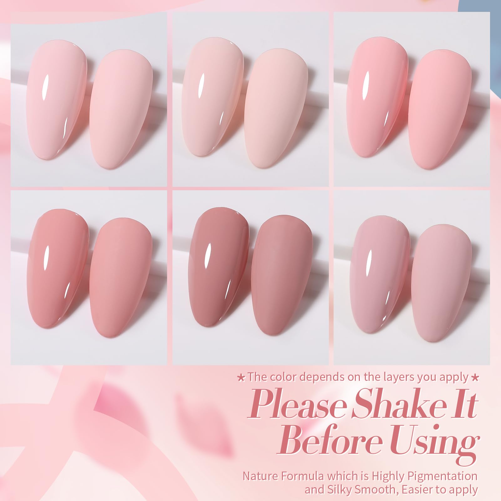 Born Pretty pink gel nails after application demonstrate smooth color and quick coverage