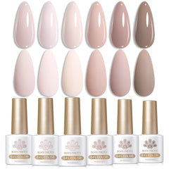 Born Pretty pink nude gel nail polish kit showcases a versatile six-color nude palette for everyday wear