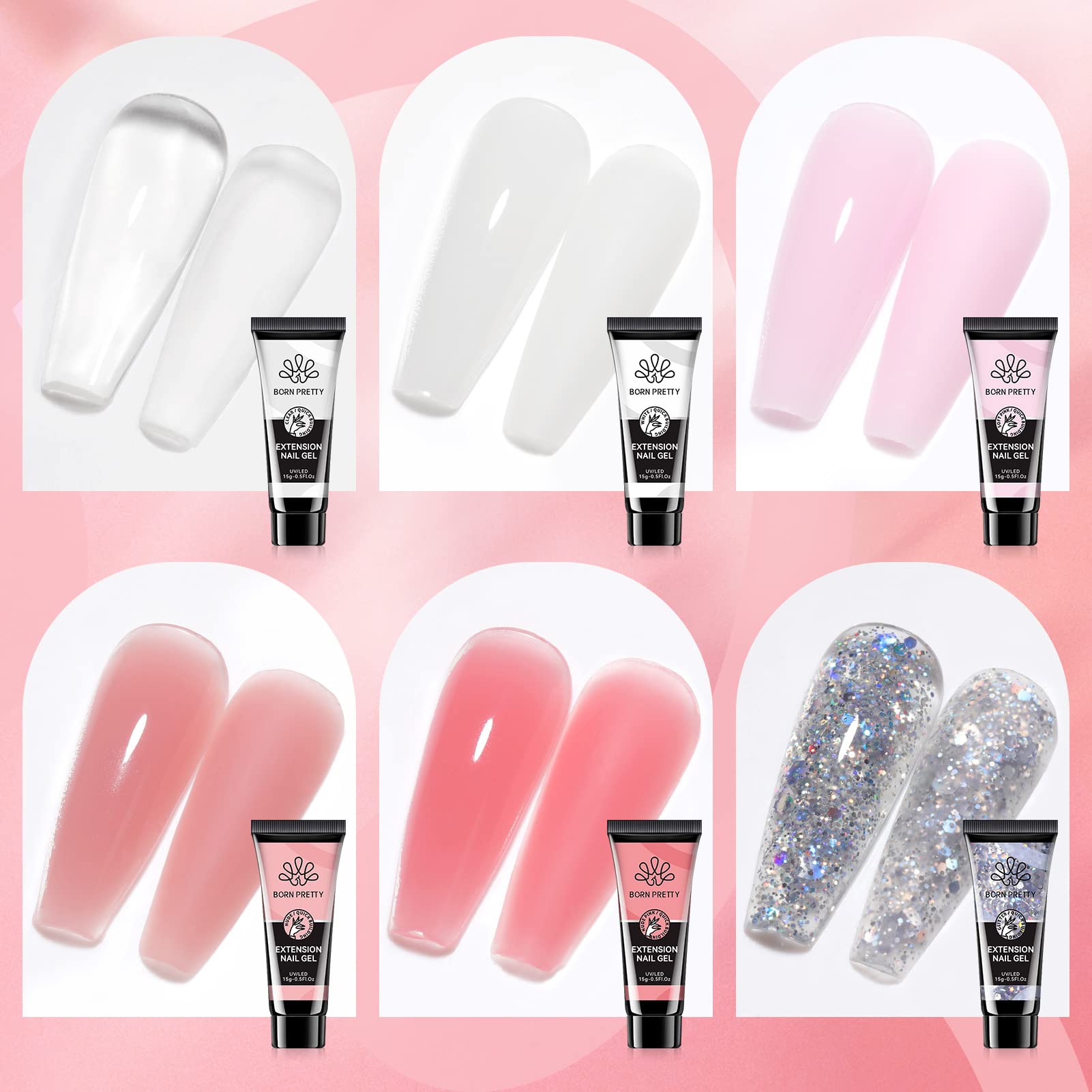 Born Pretty poly-colors: six-color set for versatile nail design.