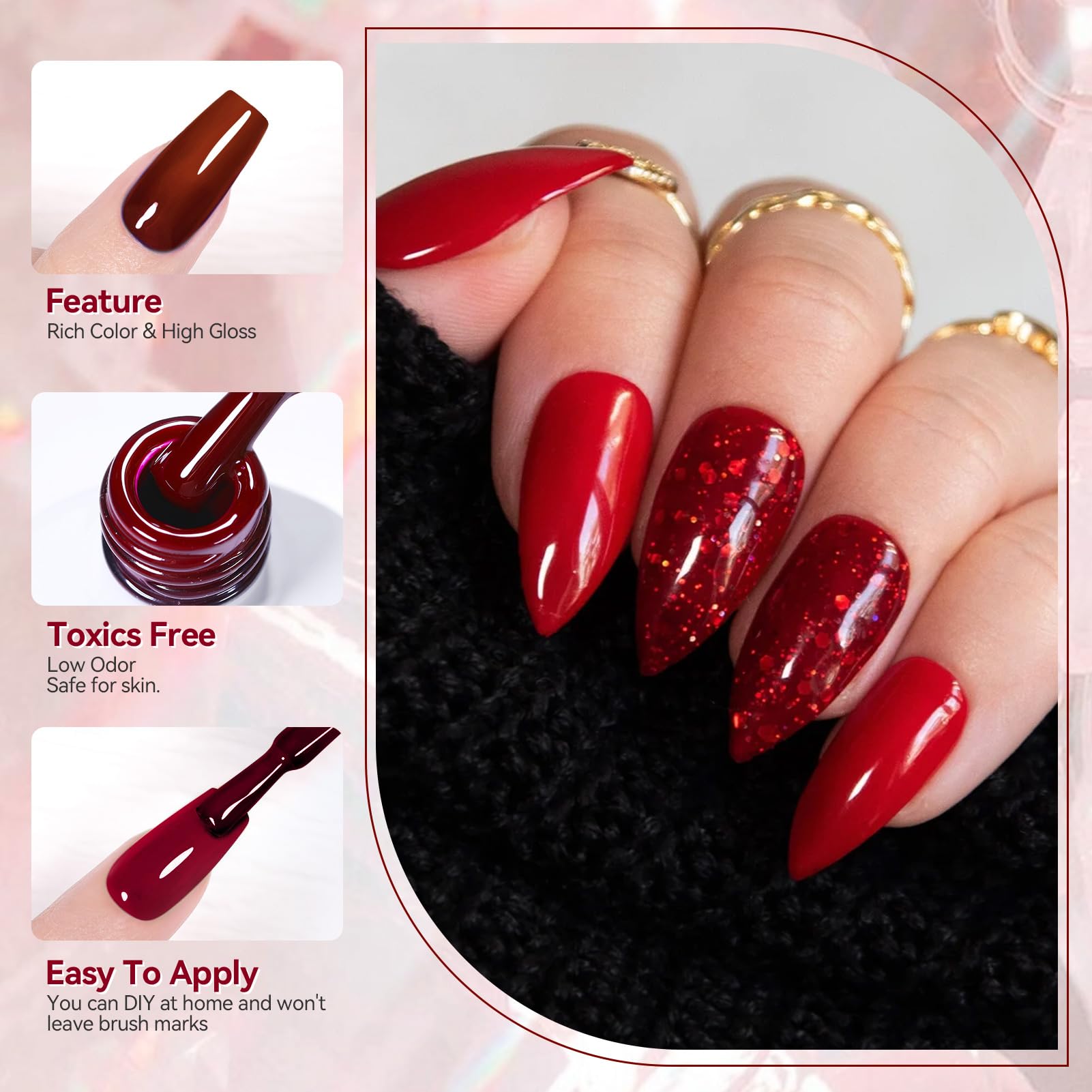Born Pretty red-yellow glitter gel polish adds sparkly accents and standout shine