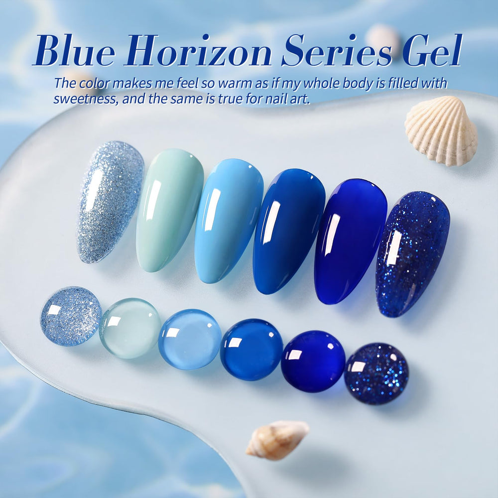 Born Pretty reflective glitter blue gel on nails shows dazzling color depth.