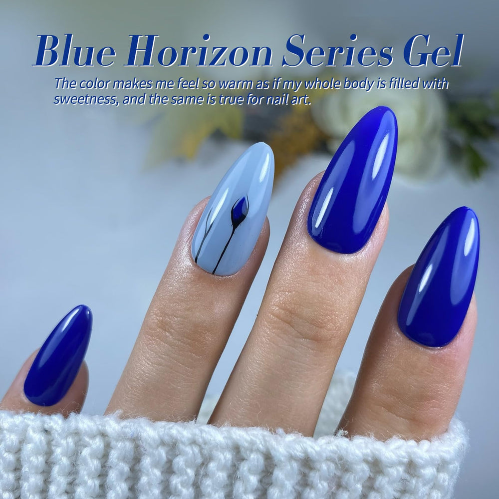 Born Pretty soak-off blue gel polish with base and top coat guidance for long-lasting finish.