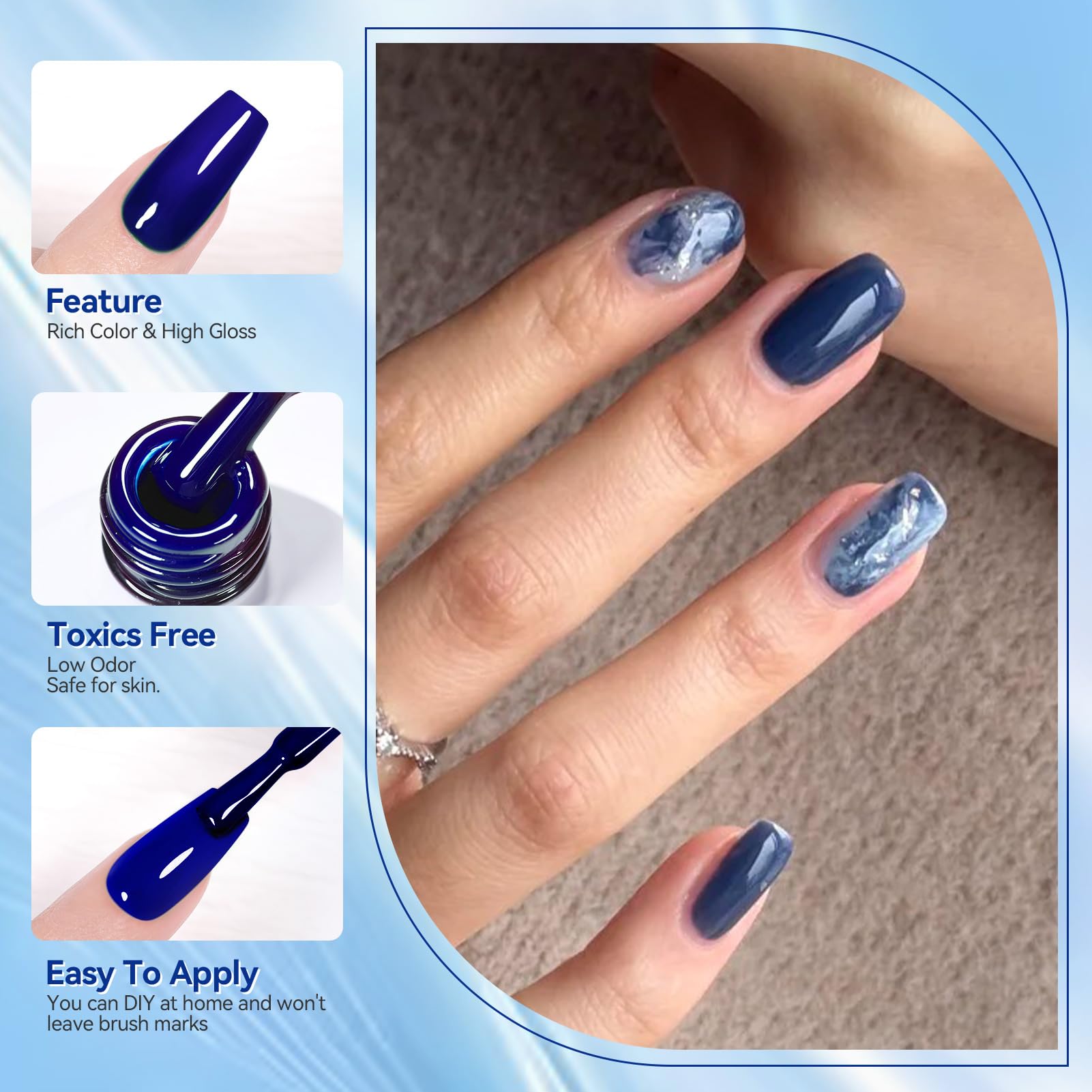 Born Pretty winter blue nails image inspires chic holiday manicure ideas.