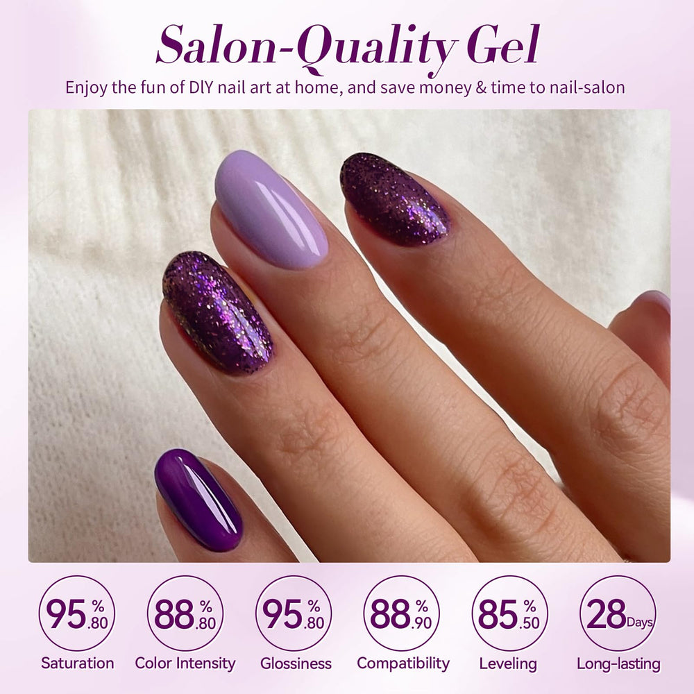Born Pretty Purple Gel Nail Polish Set glitter bottle captures sparkle for decorative manicures