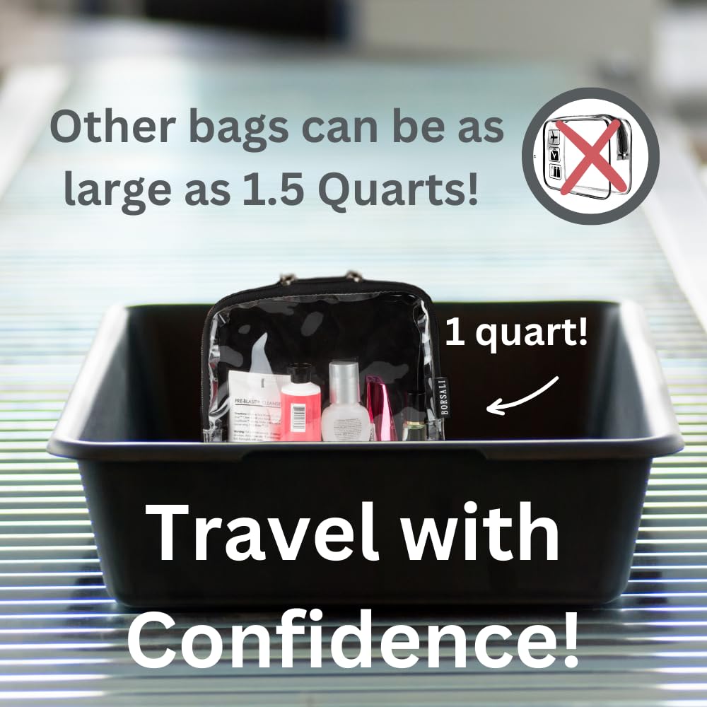 BORSALI toiletry bag clear 1L view highlights visibility for easy 3-1-1 item checks.