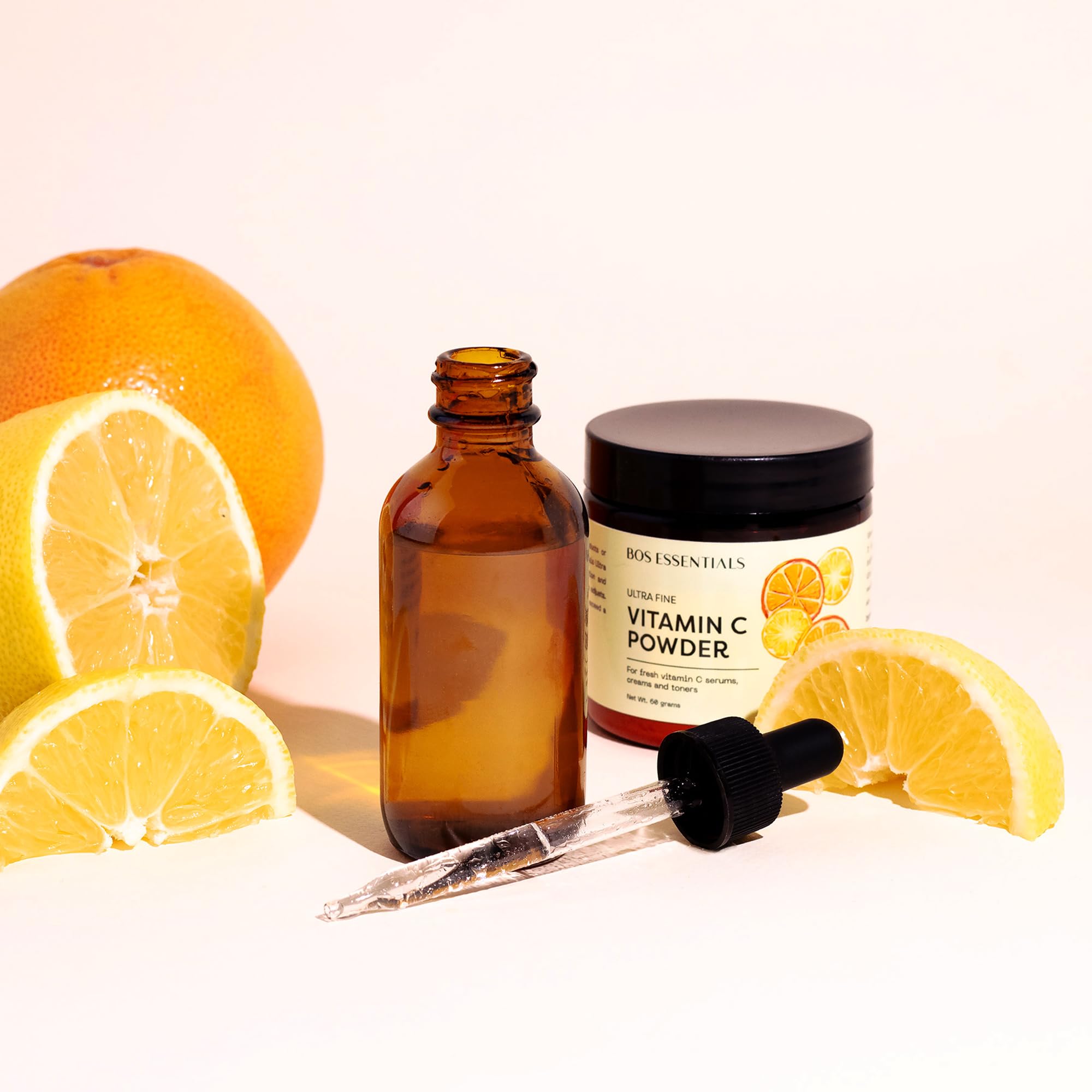 Bos Essentials Vitamin C Powder used with Hyaluronic Acid powder in skincare
