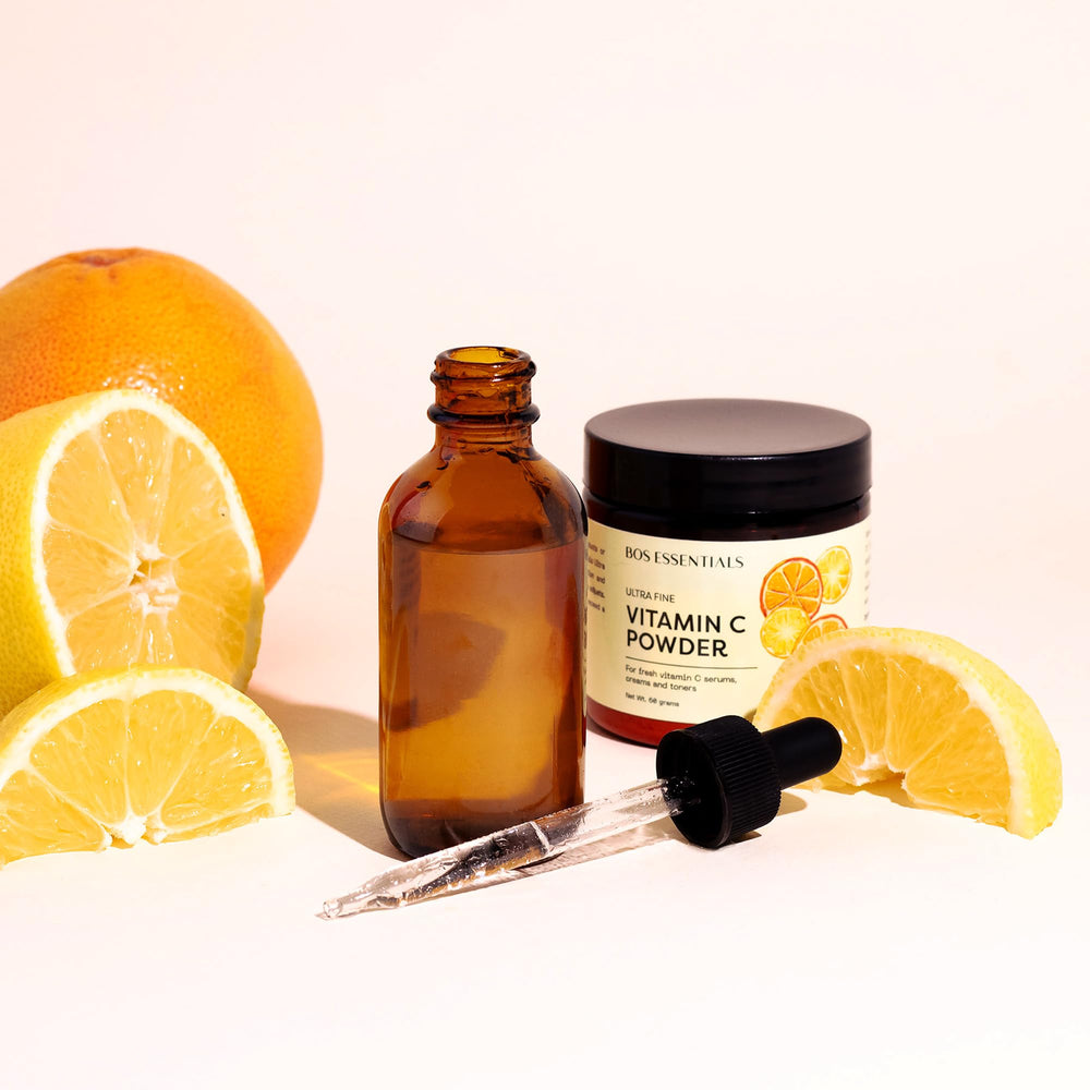 Bos Essentials Vitamin C Powder used with Hyaluronic Acid powder in skincare