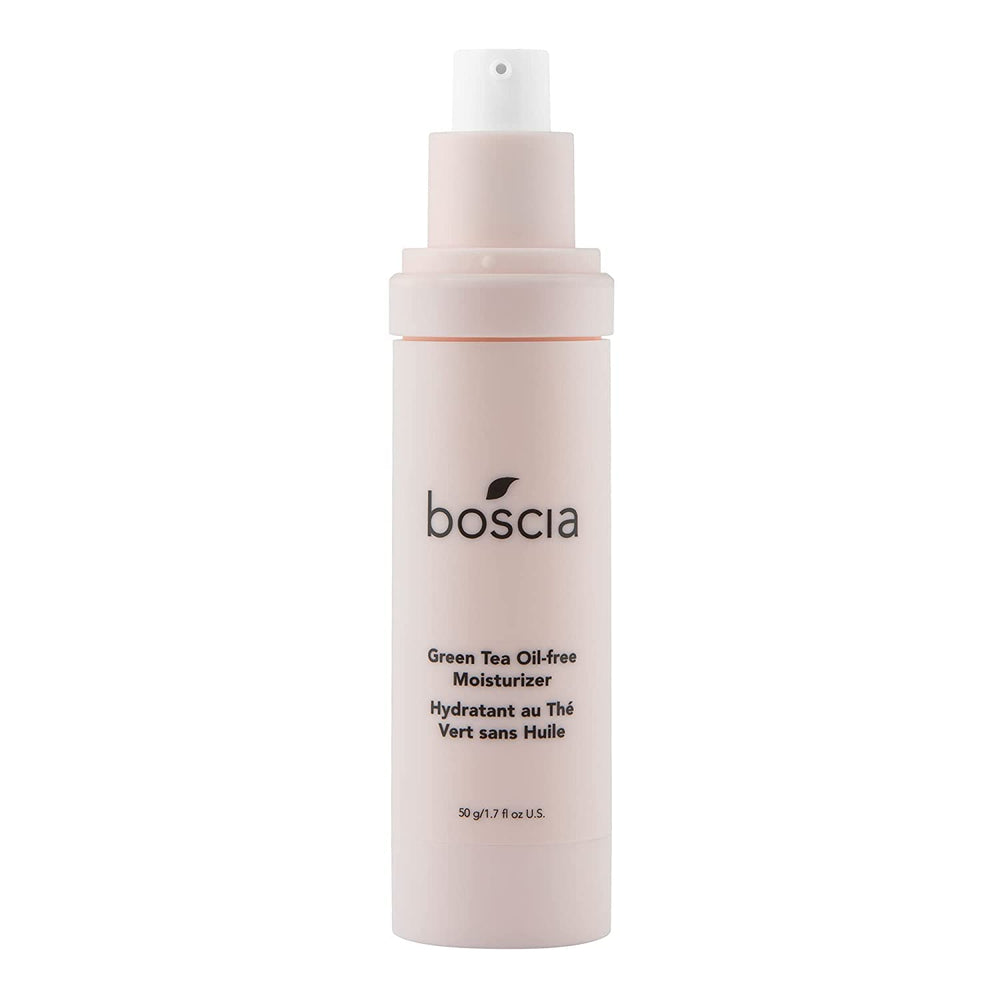 boscia Green Tea Oil-Free Moisturizer bottle shows oil-free hydration for shine control