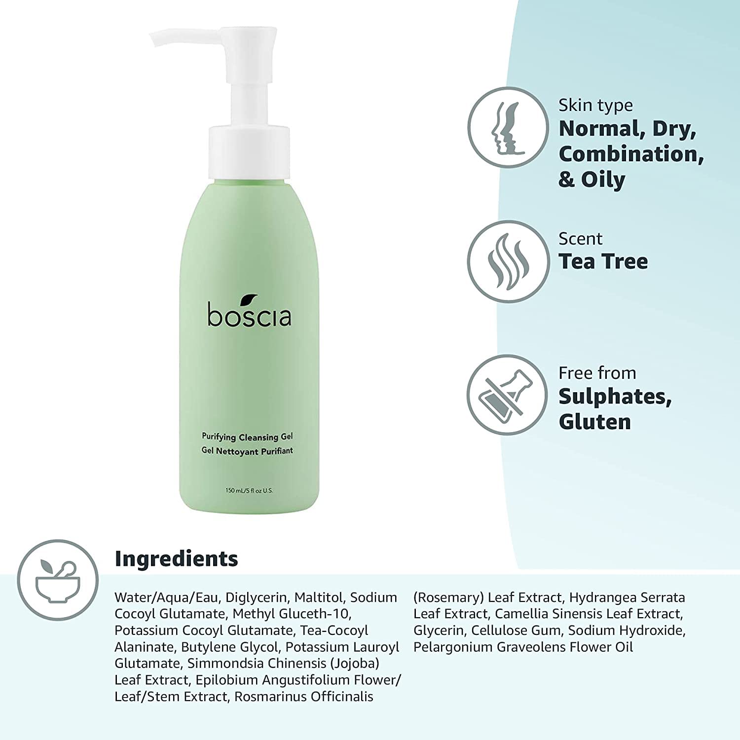 BOSCIA Purifying Cleansing Gel daily-cleanse routine suitable for all skin types.