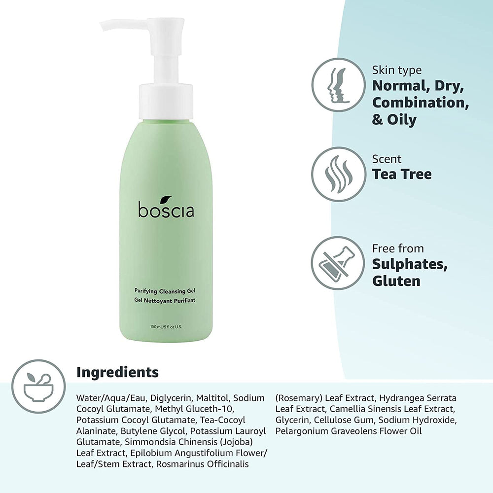 BOSCIA Purifying Cleansing Gel daily-cleanse routine suitable for all skin types.