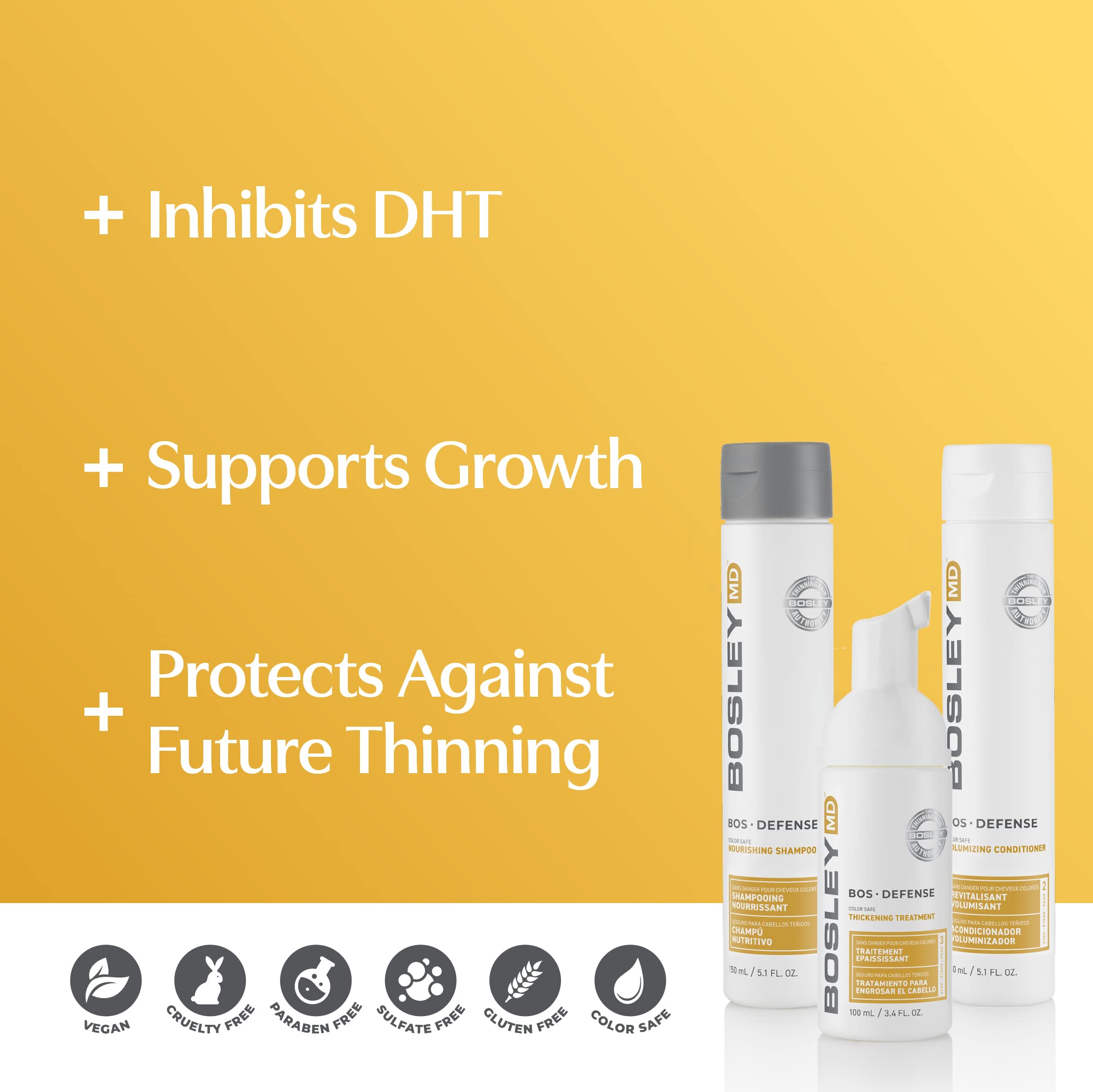 BosDefense Volumizing Conditioner bottle provides weightless lift for thicker-looking hair