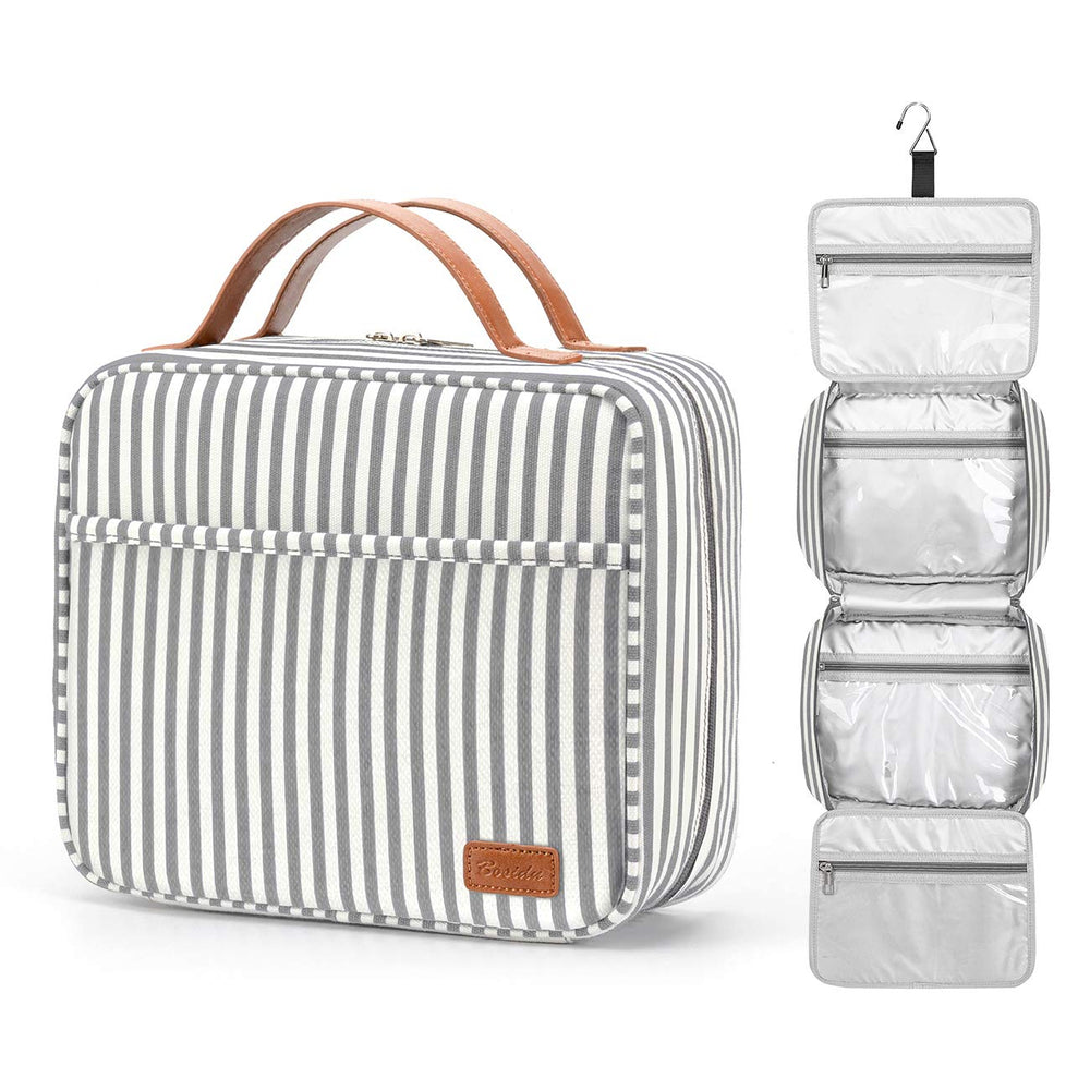 Bosidu Hanging Travel Toiletry Bag main compartments for organized packing.