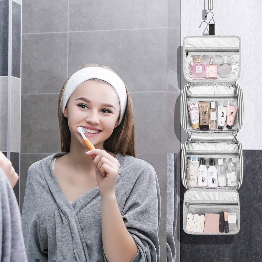 Bosidu Hanging Travel Toiletry Bag side handle enables easy transport.
