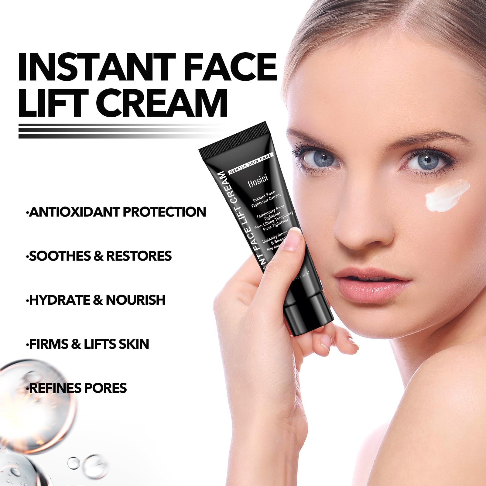 Bosisi Instant Lift Cream post-application finish appears non-greasy.