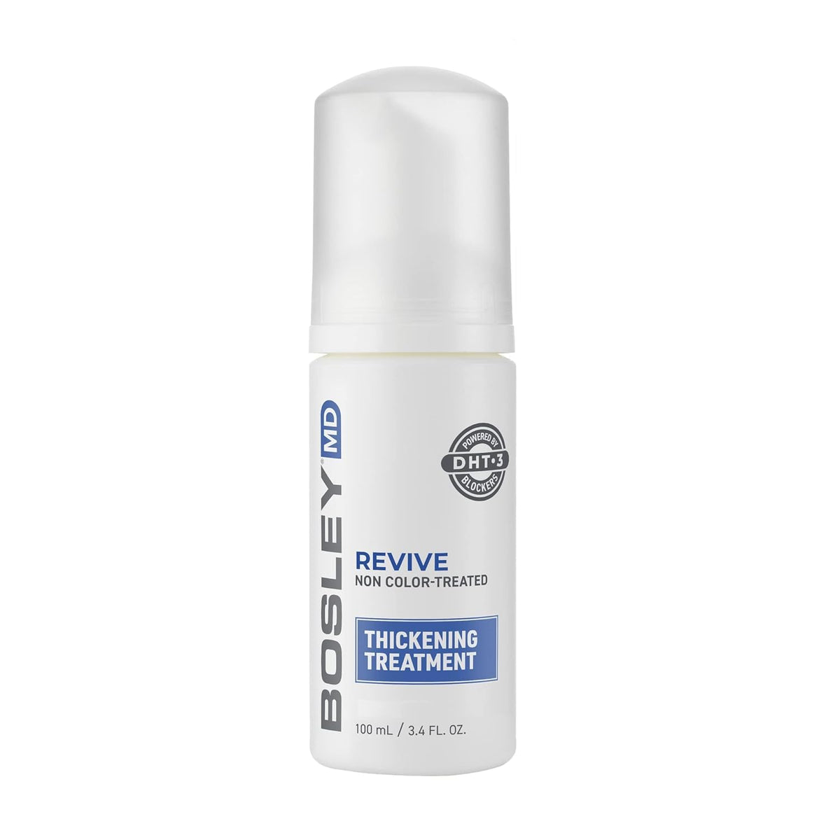 BosleyMD Thickening Treatment bottle shown for at-home volume boost.