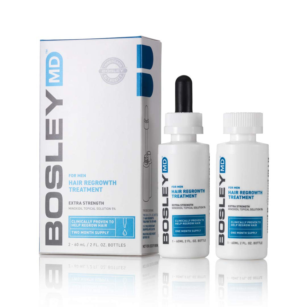BosleyMD minoxidil bottle with dropper for at-home use