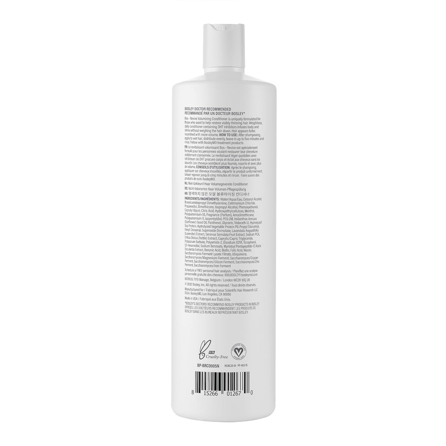 BosleyMD BosRevive bottle front communicates volumizing conditioning for fuller-looking hair