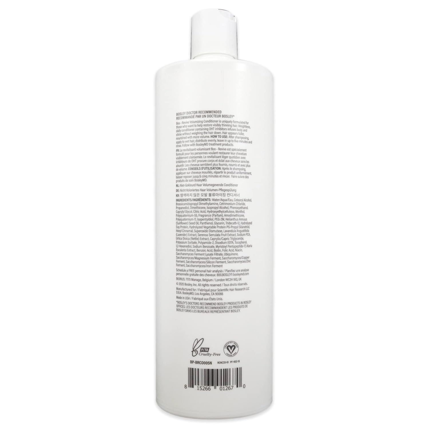 BosleyMD BosRevive ingredients panel highlights Saw Palmetto and Biotin for revitalized-looking strands