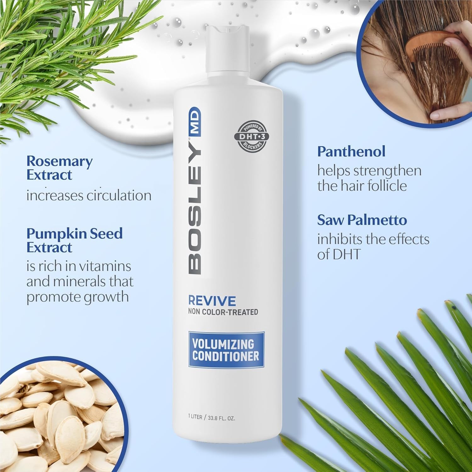 BosleyMD BosRevive scalp nourishment closeup indicates healthier-looking scalp support