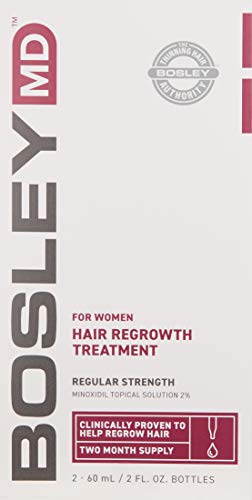 BosleyMD bottle close-up shows measured, gentle thinning-hair support.