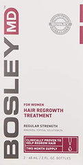 BosleyMD bottle close-up shows measured, gentle thinning-hair support.