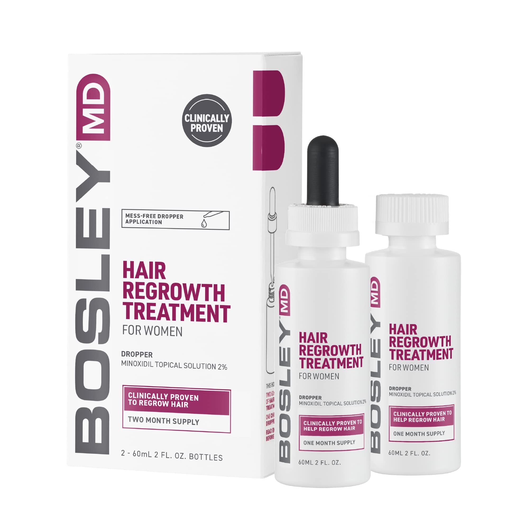 BosleyMD Hair Regrowth Regular Strength dropper application for targeted growth.
