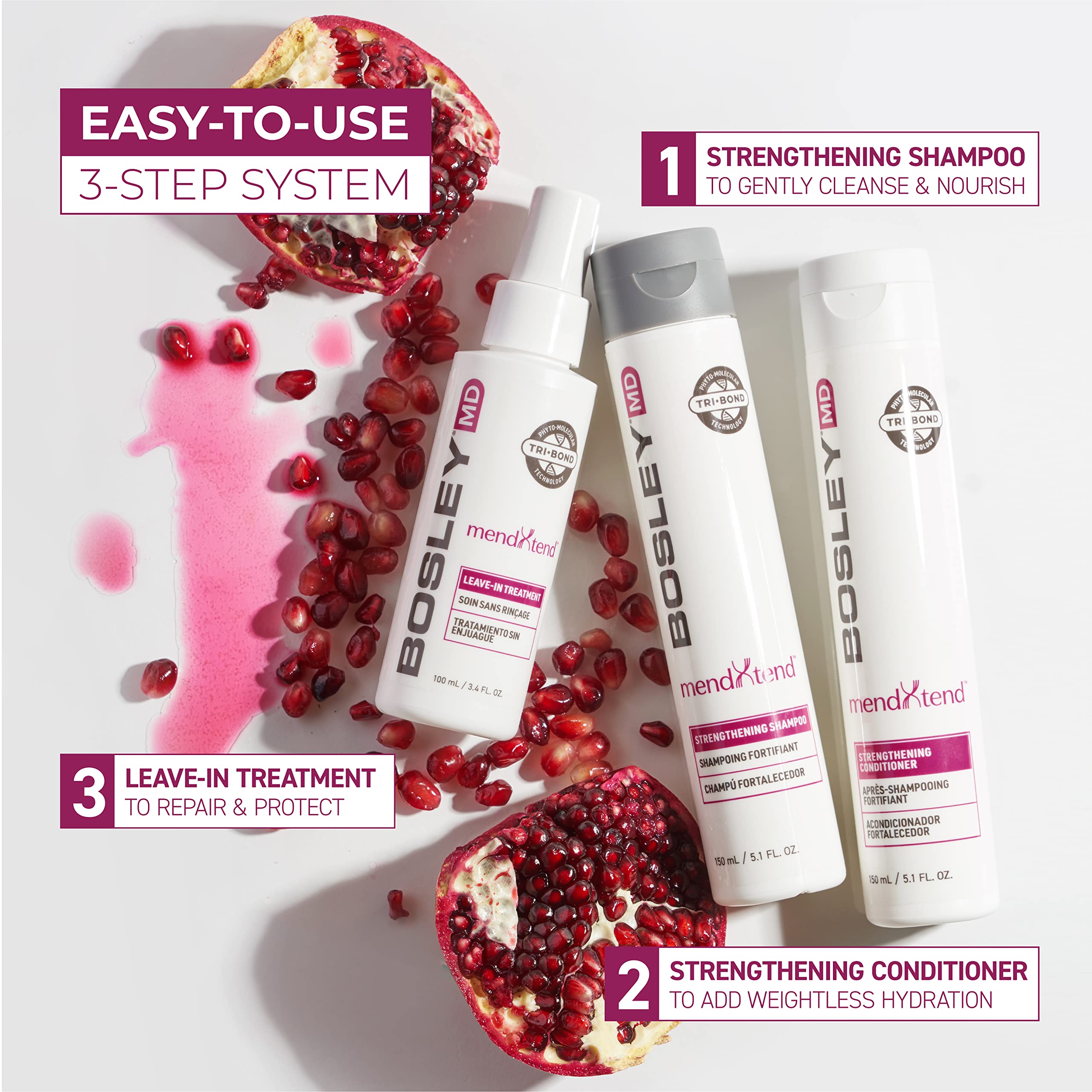 BosleyMD MendXtend hyaluronic acid element suggests weightless hydration for hair