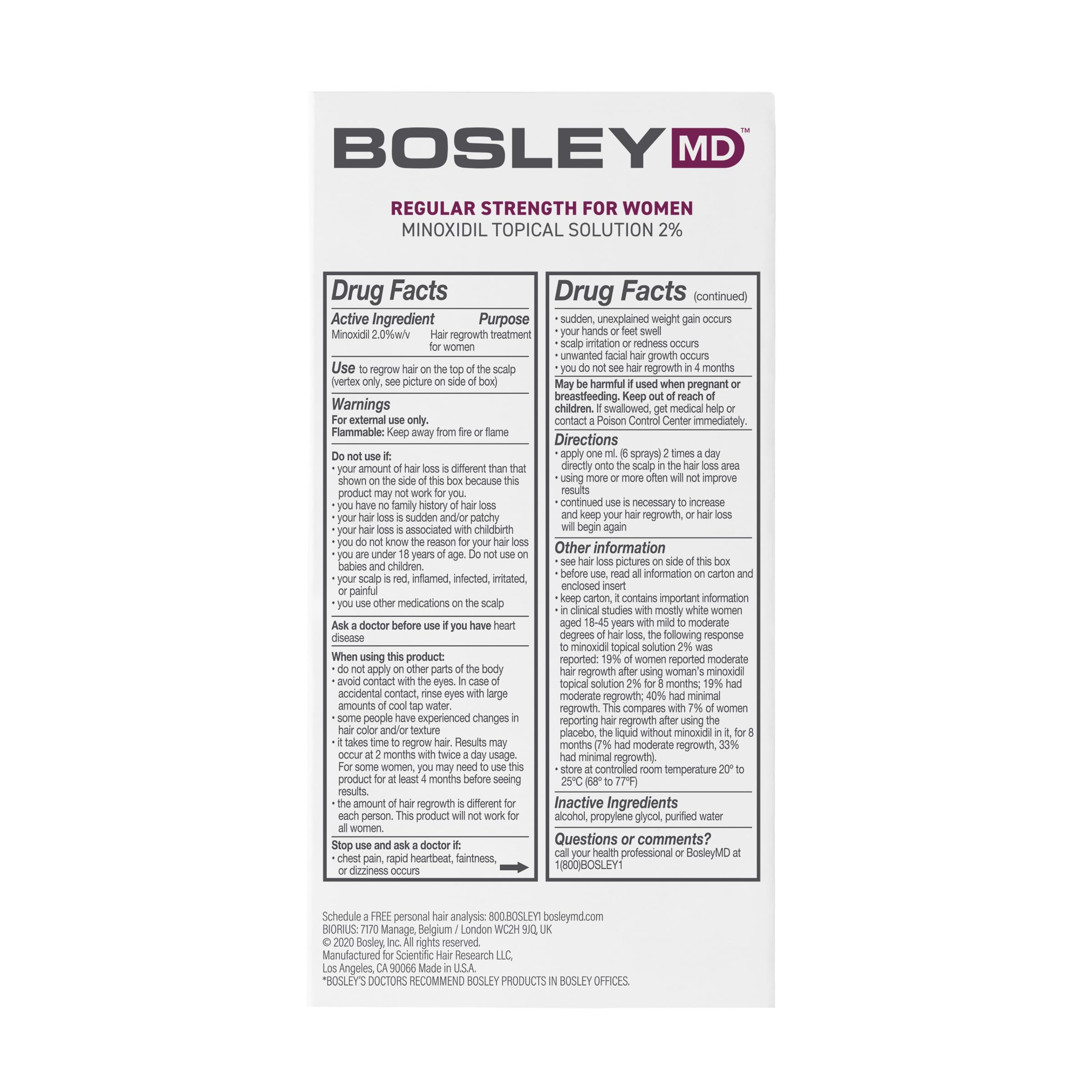 BosleyMD Minoxidil Woman Spray drying area indicates quick absorption.