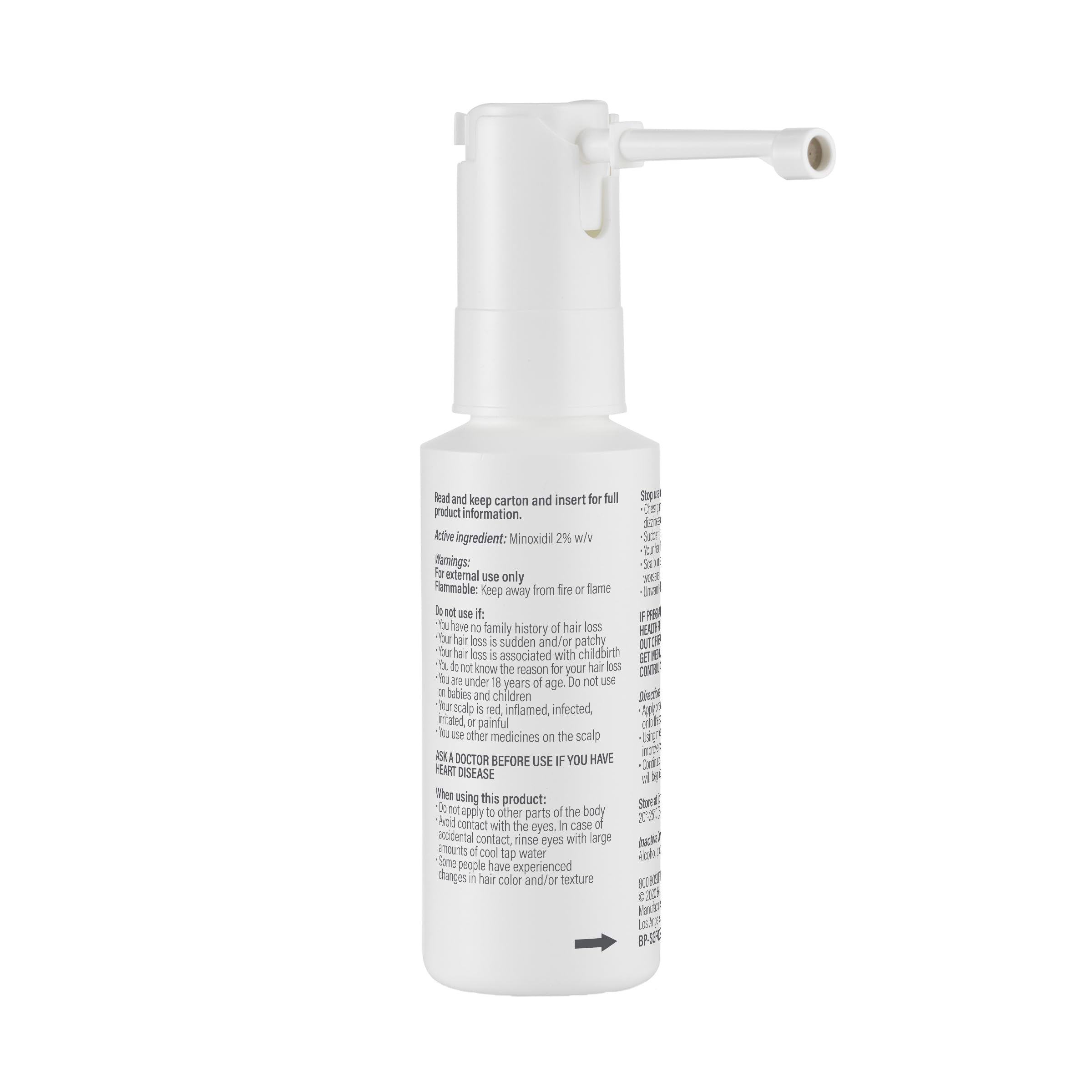 BosleyMD Minoxidil Woman Spray label detail shows 2% minoxidil concentration.