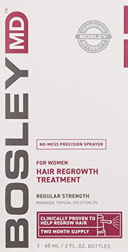 BosleyMD Minoxidil Woman Spray nozzle closeup highlights precise scalp targeting for thinning areas.