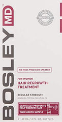 BosleyMD Minoxidil Woman Spray nozzle closeup highlights precise scalp targeting for thinning areas.