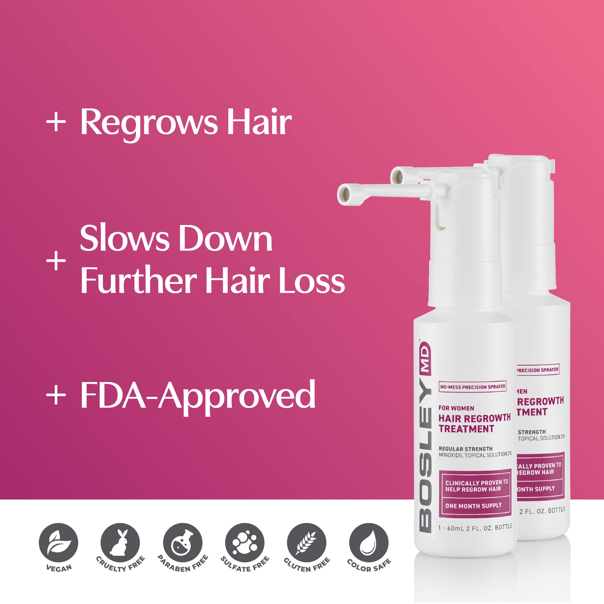 BosleyMD Minoxidil Woman Spray scalp area demonstrates targeted thinning coverage.