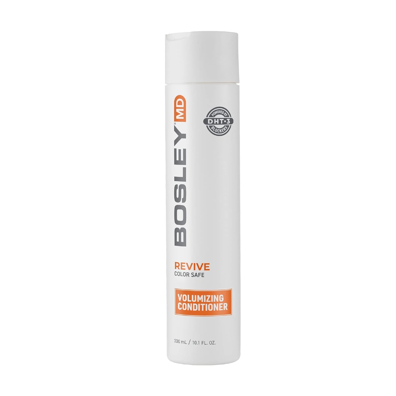 BosRevive bottle closeup shows volumizing conditioner for color-treated hair