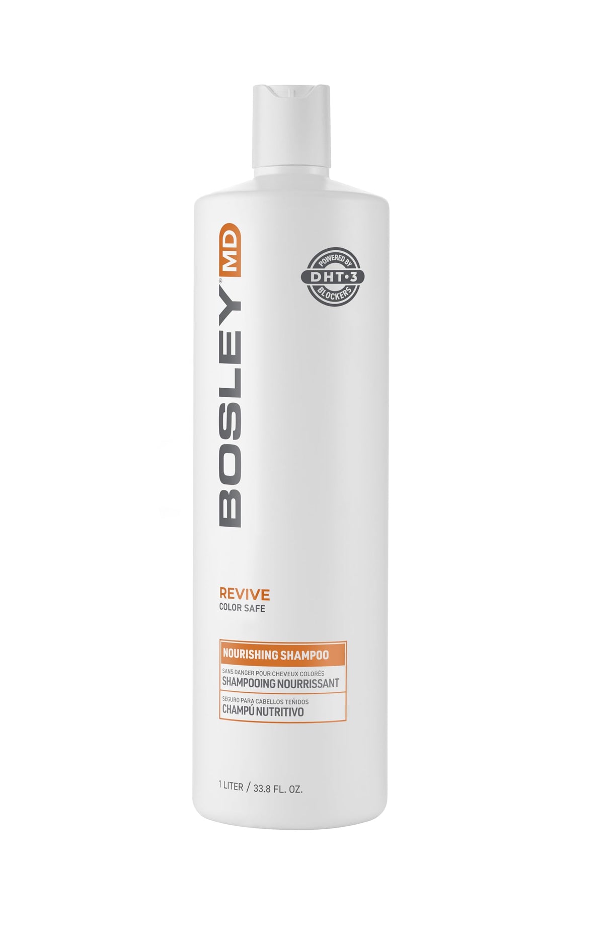 BosRevive bottle front view highlighting color-safe cleansing for thinning hair.