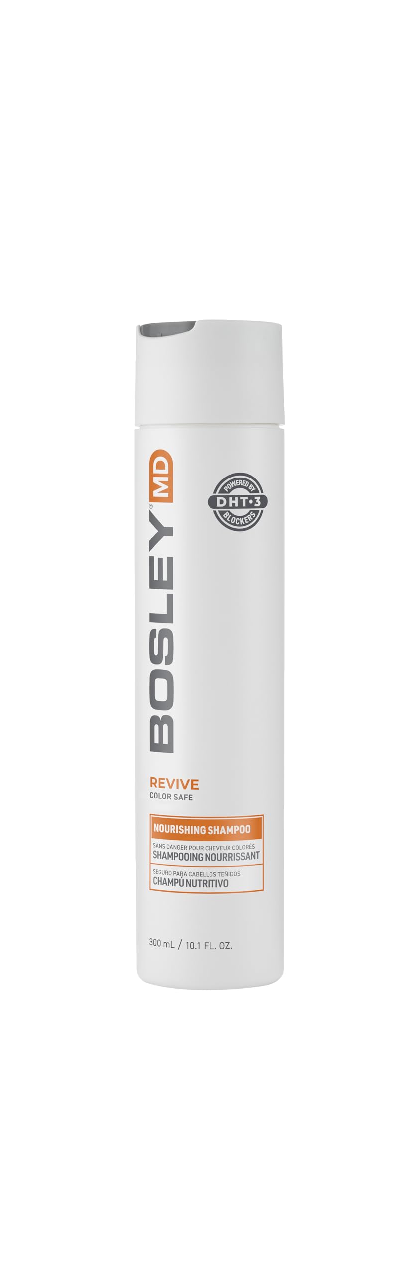 BosRevive Nourishing Shampoo bottle promotes color-safe cleansing for thinner-looking hair.