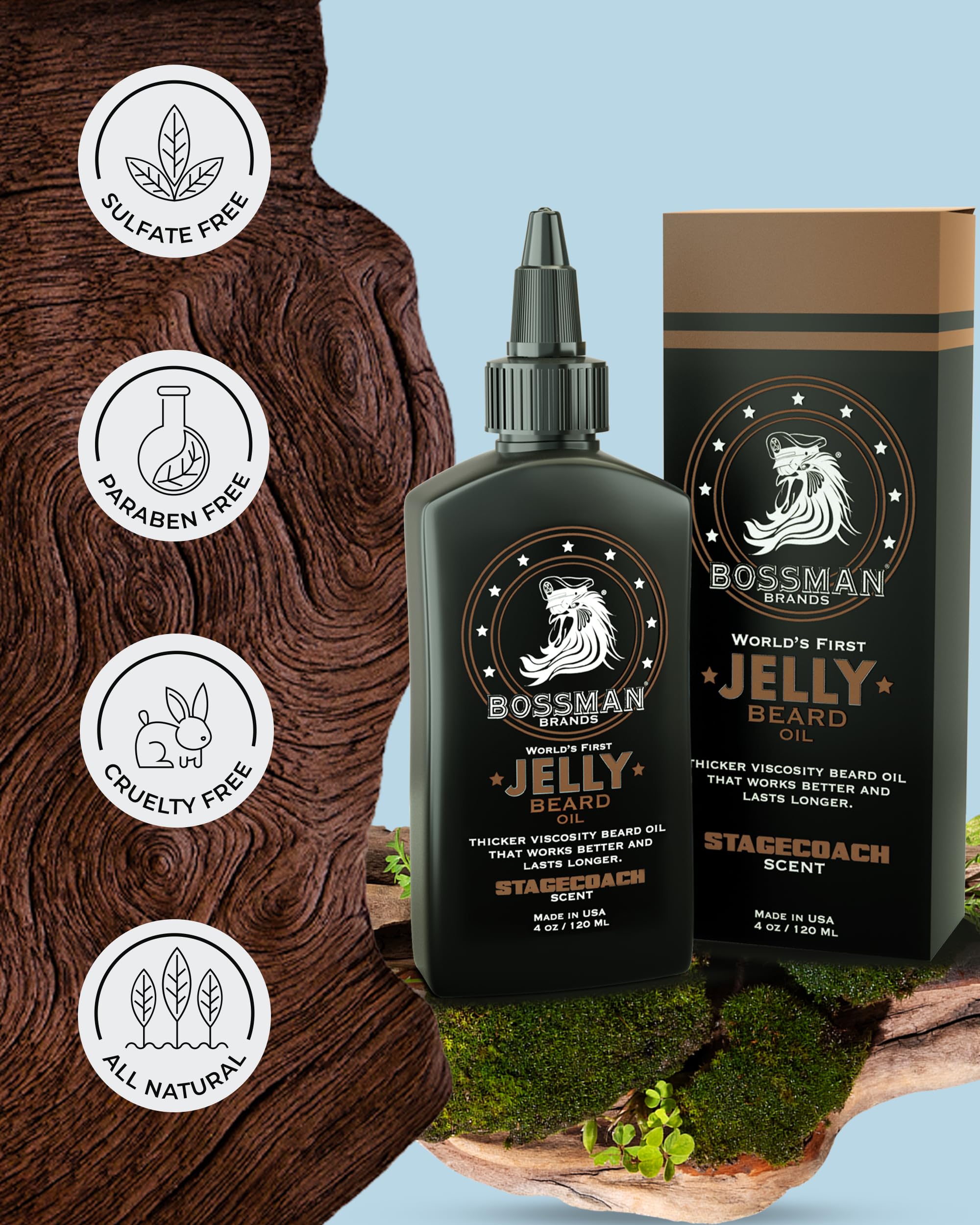 Bossman double-quantity packaging suggests longer-lasting beard care with jelly