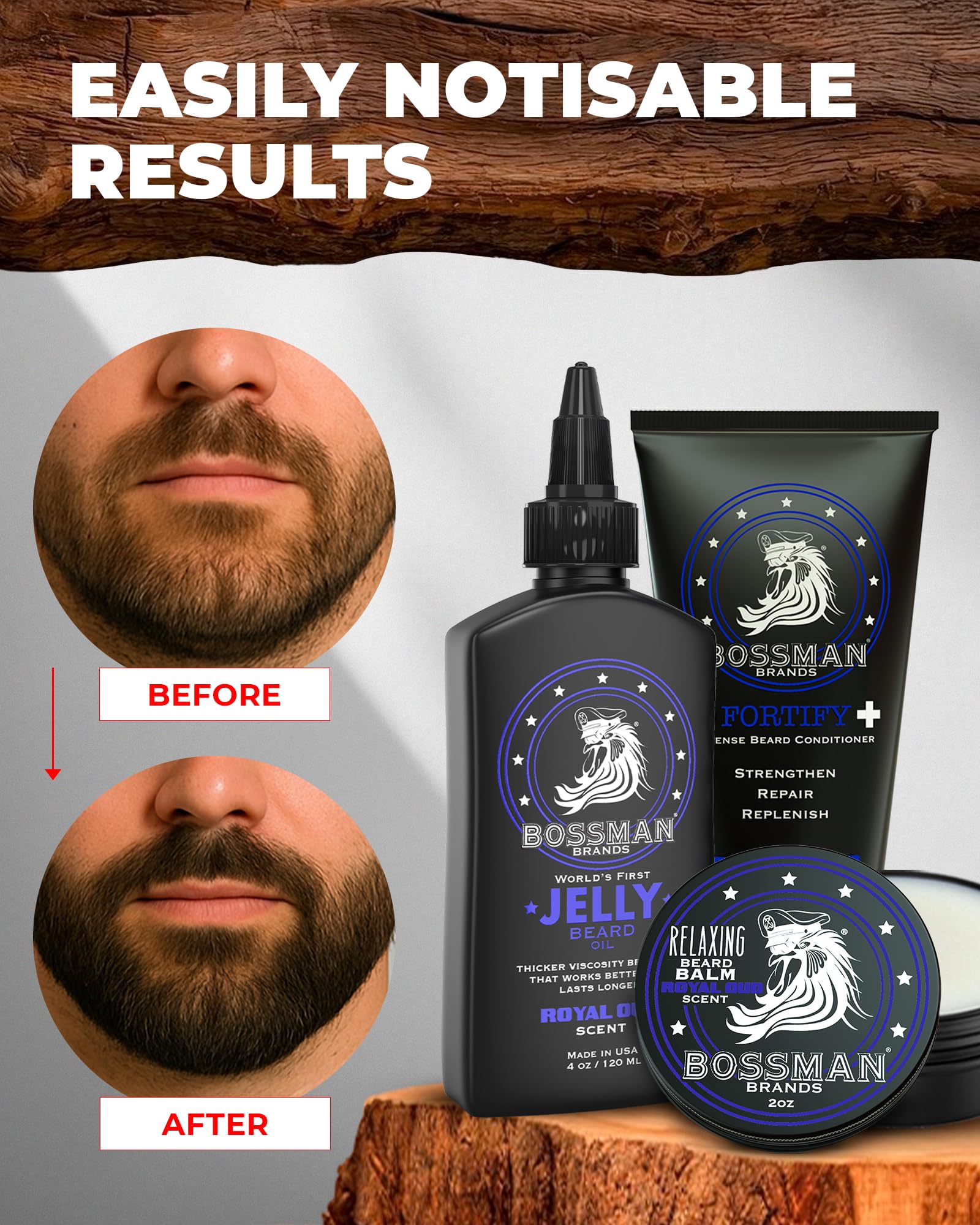 Bossman Essentials Beard Balm taming flyaways and defining shape for a clean finish