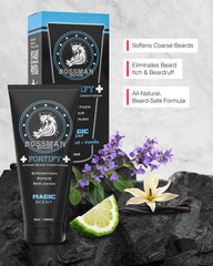 Bossman Fortify Intense Beard Conditioner application in hands, prepping beard for daily styling.