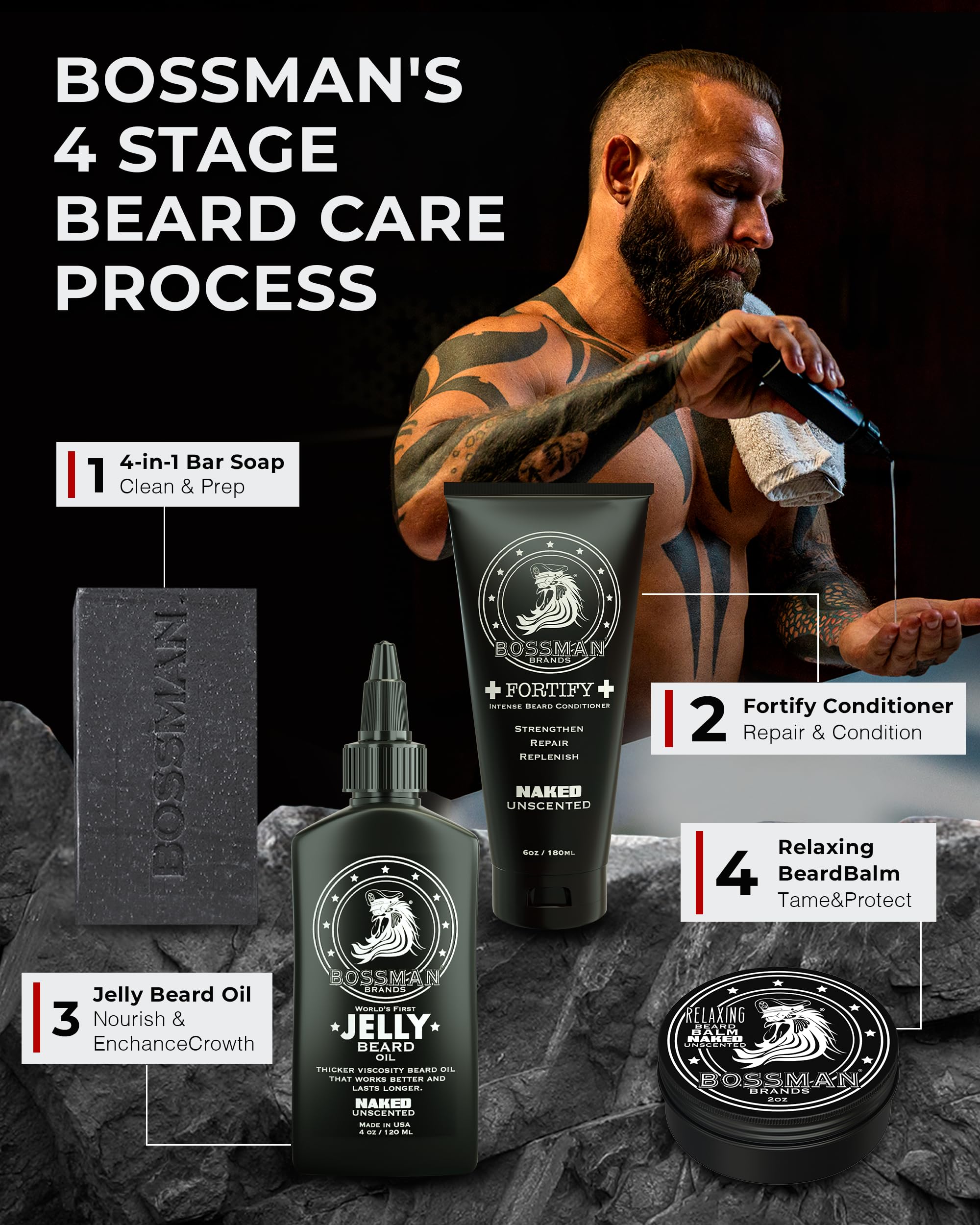 Bossman Fortify Intense Beard Conditioner made in USA for quality grooming
