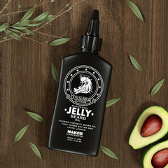 Applying the jelly on hands shows easy spread for beard coverage.