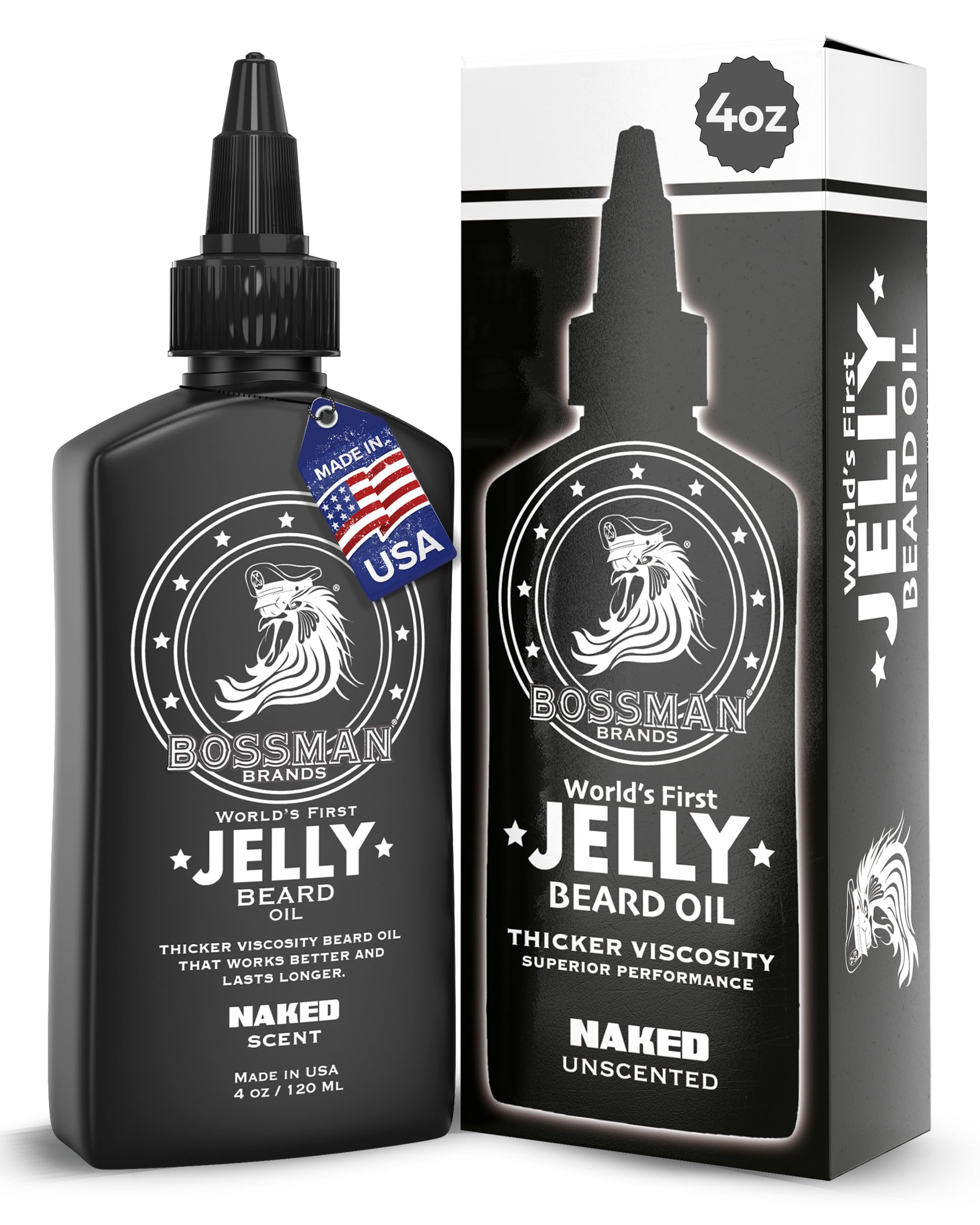 Bossman Jelly Beard Oil bottle front showing unscented formula for fragrance-free beard care.