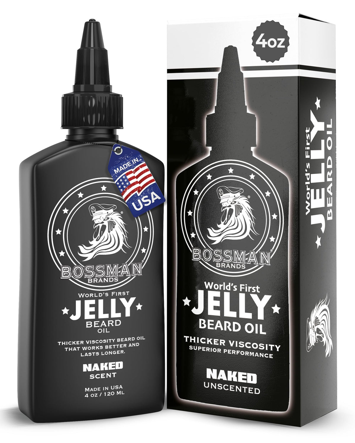 Bossman Jelly Beard Oil bottle front showing unscented formula for fragrance-free beard care.