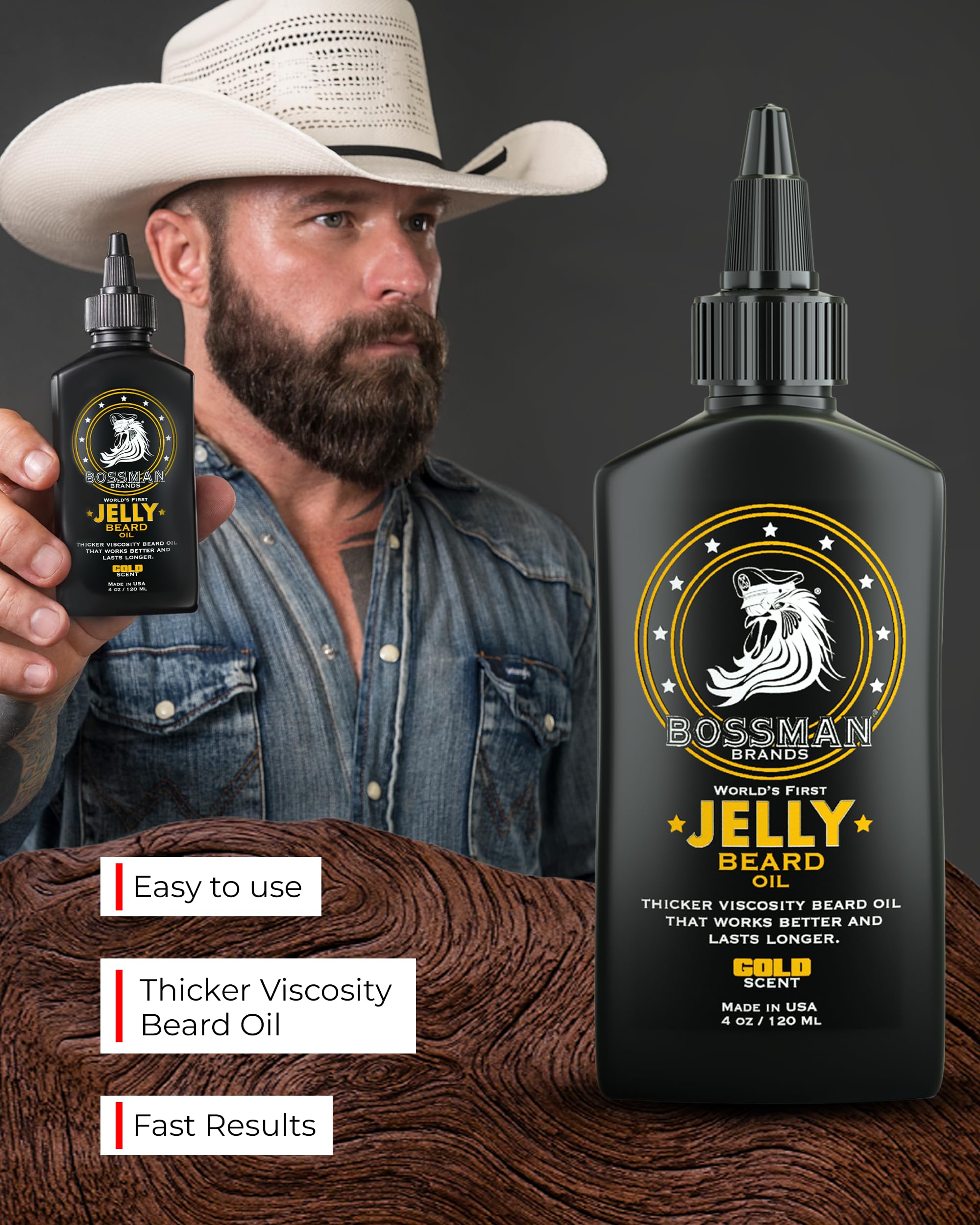 Bossman Jelly Beard Oil bottle with dispense cap for controlled, easy application.
