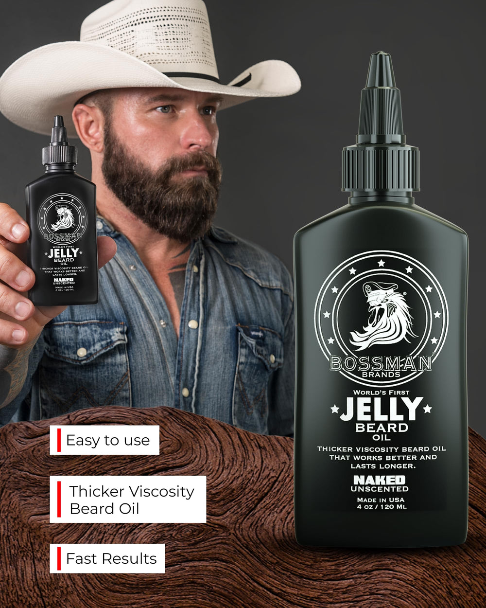 Bossman Jelly Beard Oil made in USA, 4 oz bottle for grooming.