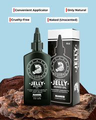 Bossman jelly texture in jar demonstrates thick, moisture-locking formula for beard.