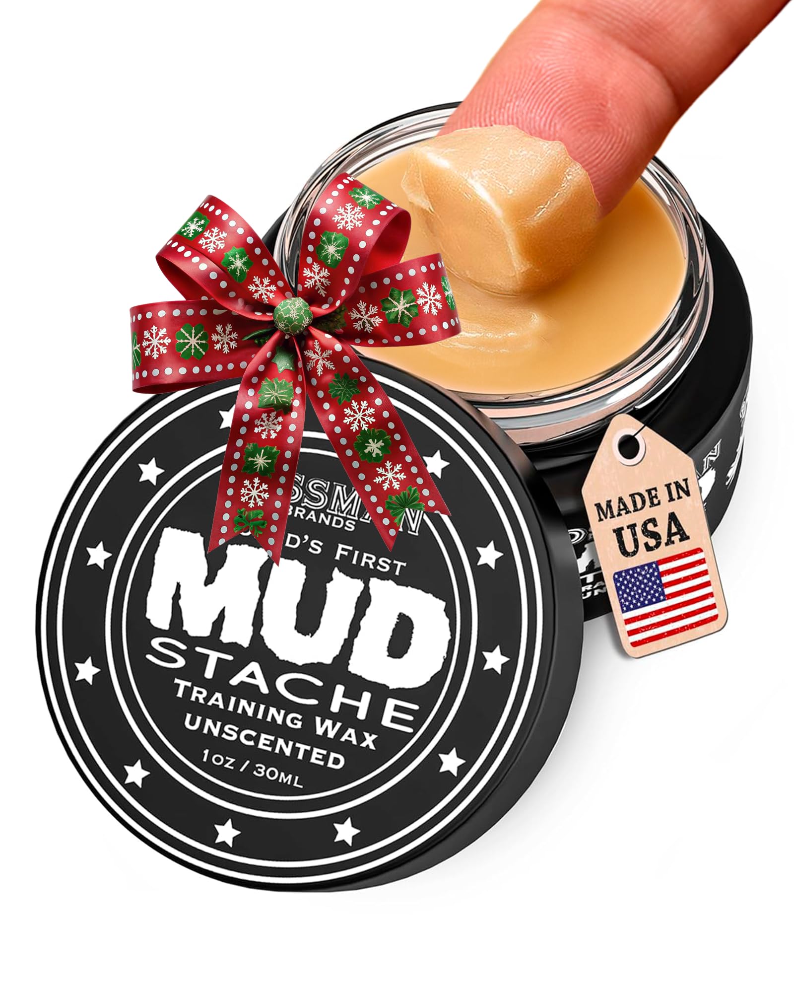 Bossman MUDstache jar closeup showing matte texture for all-day hold.