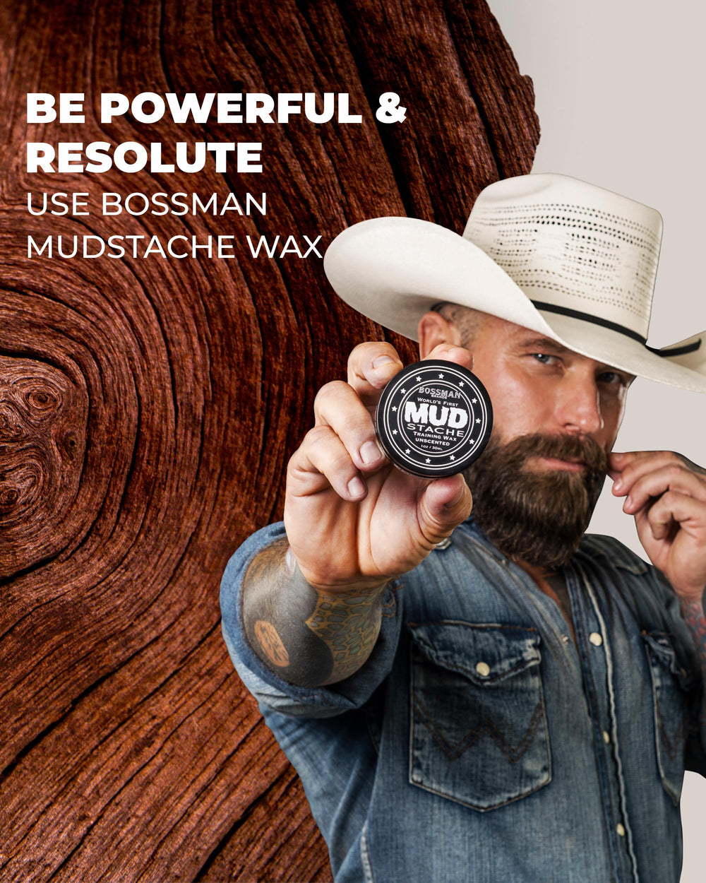 Bossman MUDstache paired with Jelly Beard Oil illustrates moisturized, non-greasy styling.