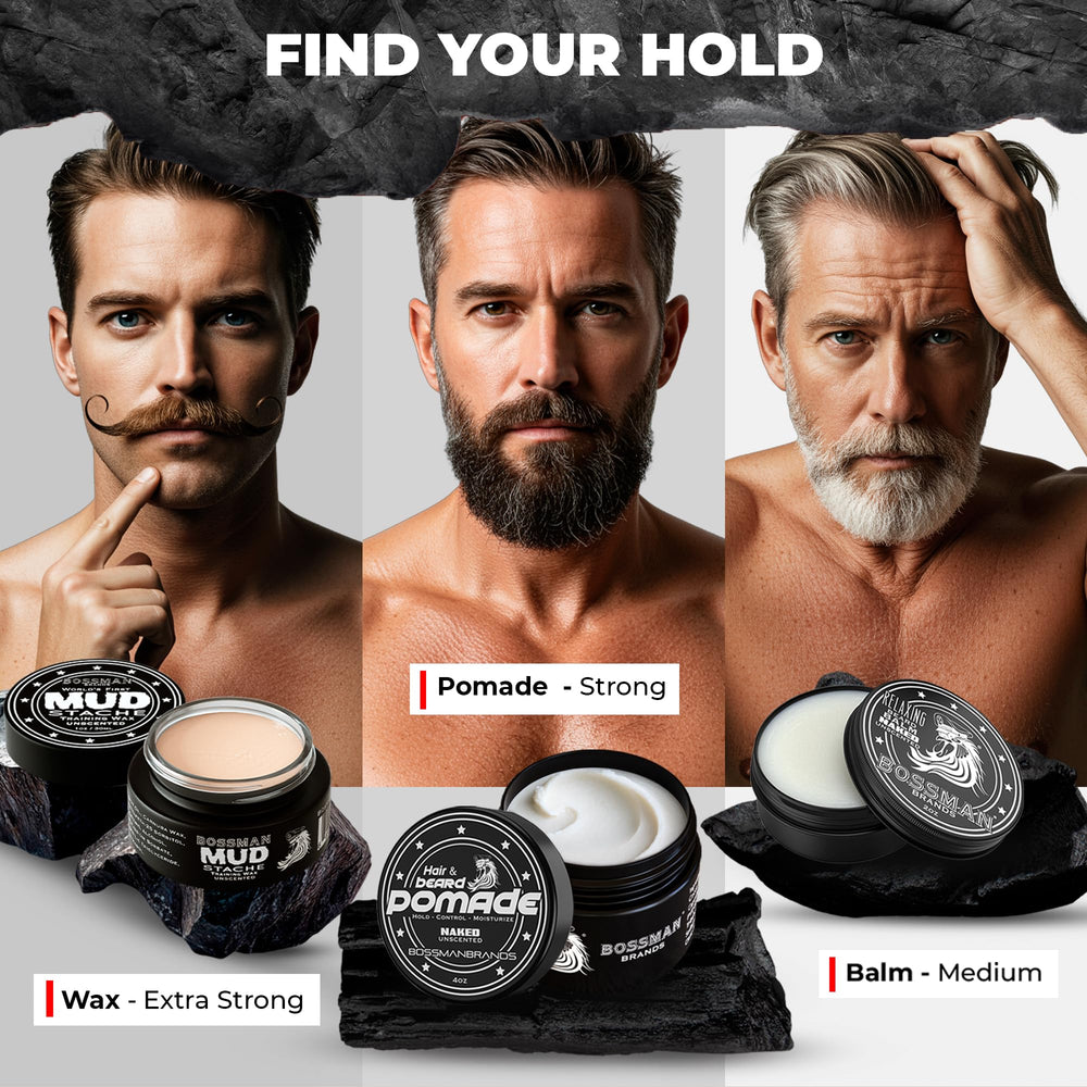 Bossman Naked Unscented pomade being applied to wet hair to moisturize and set shape.
