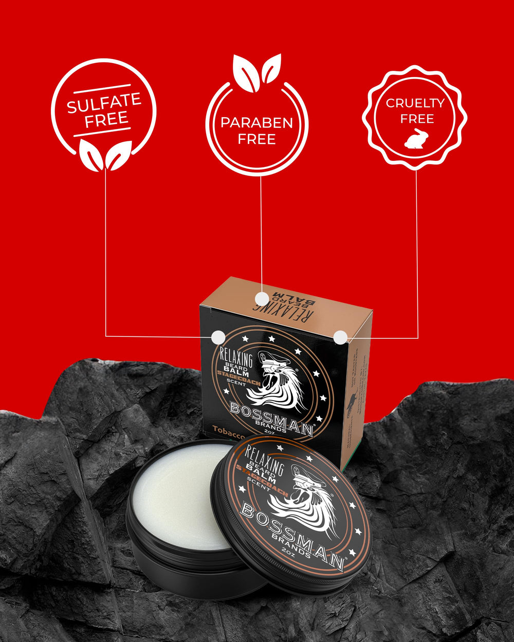 Bossman Relaxing Beard Balm Stagecoach application glide shows smooth, controlled beard taming.