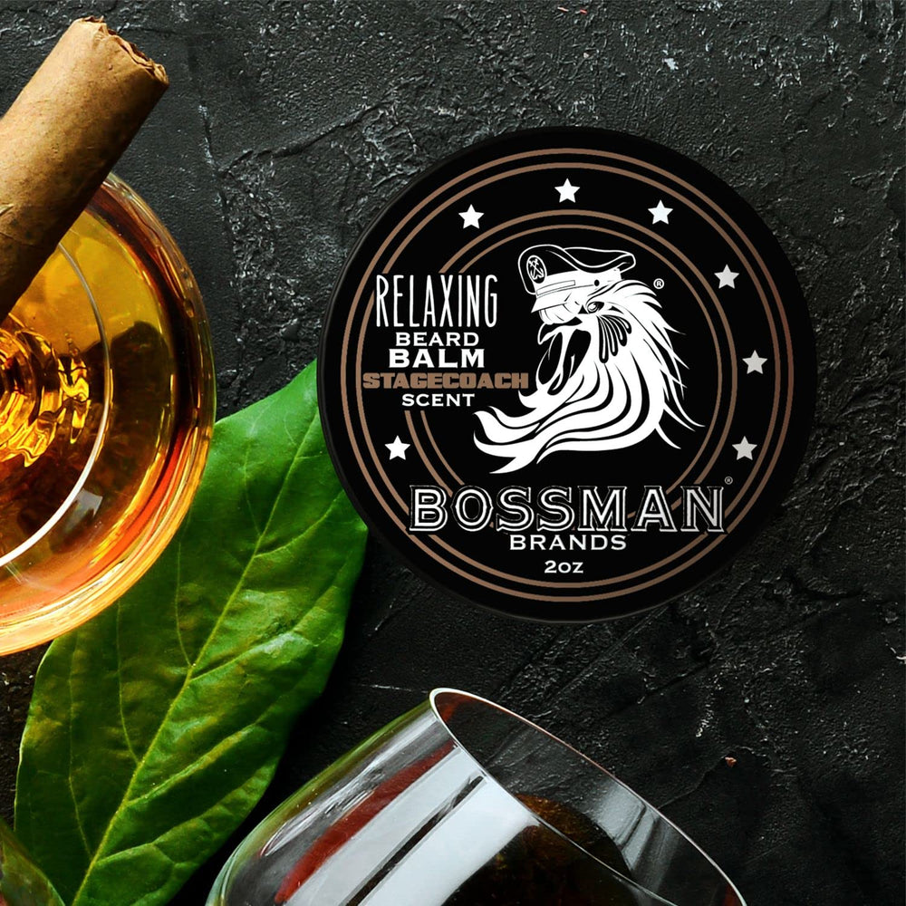 Bossman Relaxing Beard Balm Stagecoach USA-made formula supports daily grooming routine.